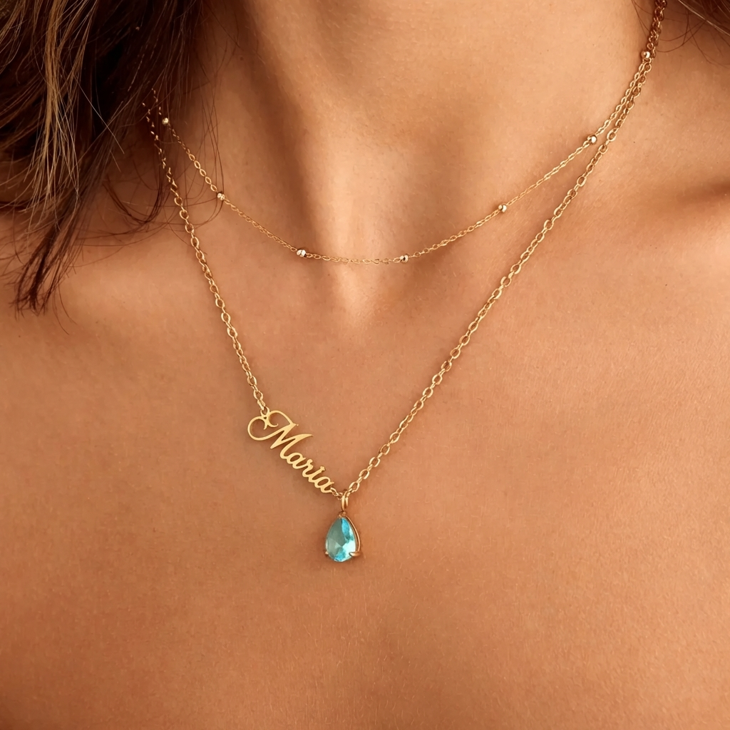 Collar personalizado con nombre y piedra de nacimiento